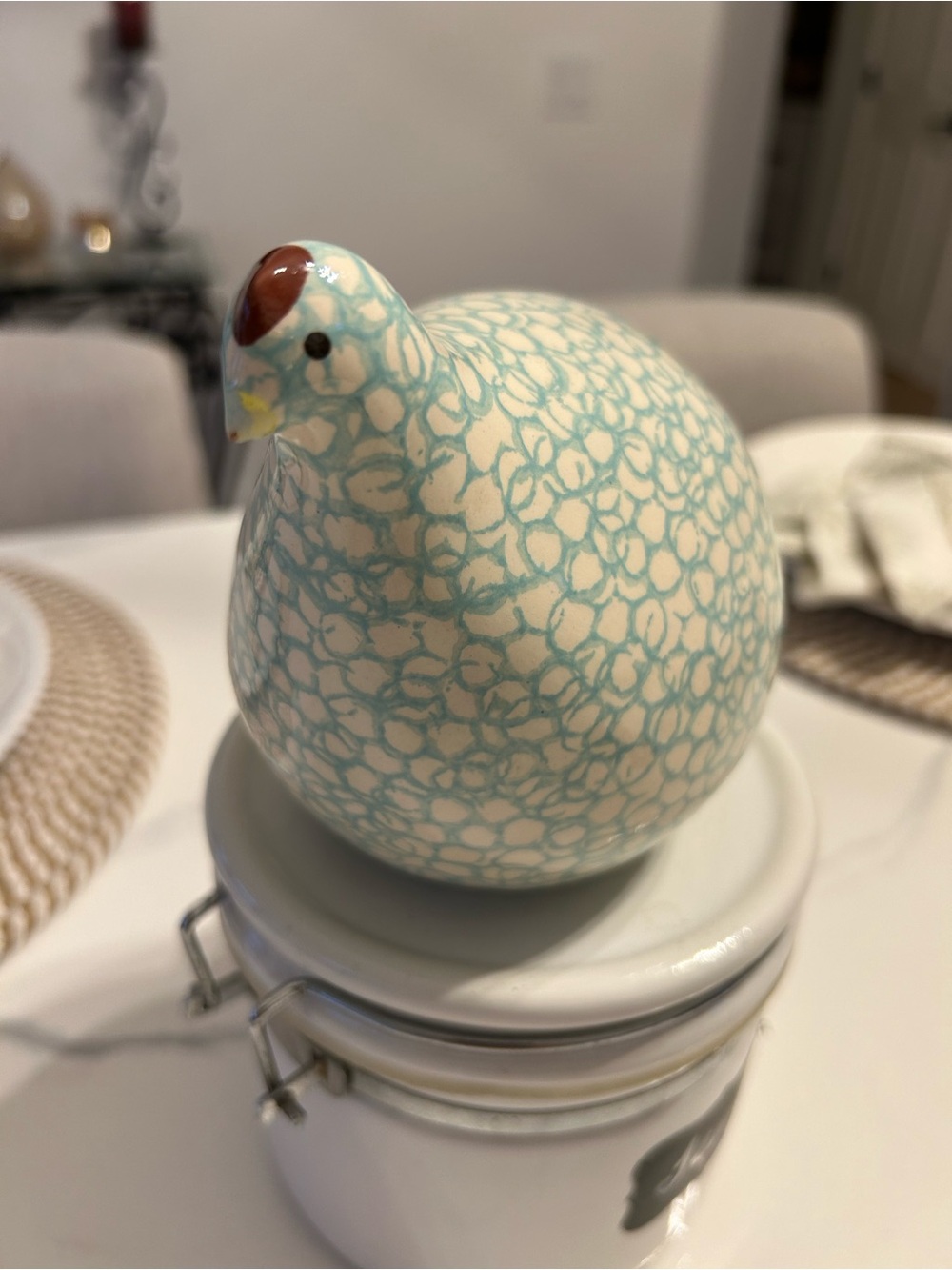 Caille Ceramic Decorative Quail in Cream and Light Teal - Home Accent 8” - Picture 7 of 9